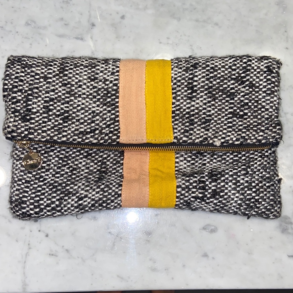 Clare V Black and Yellow Woven Clutch